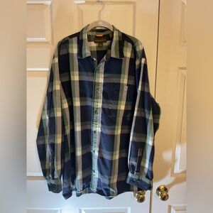 Timberland Men's Navy and Green Plaid Long Sleeve Shirt